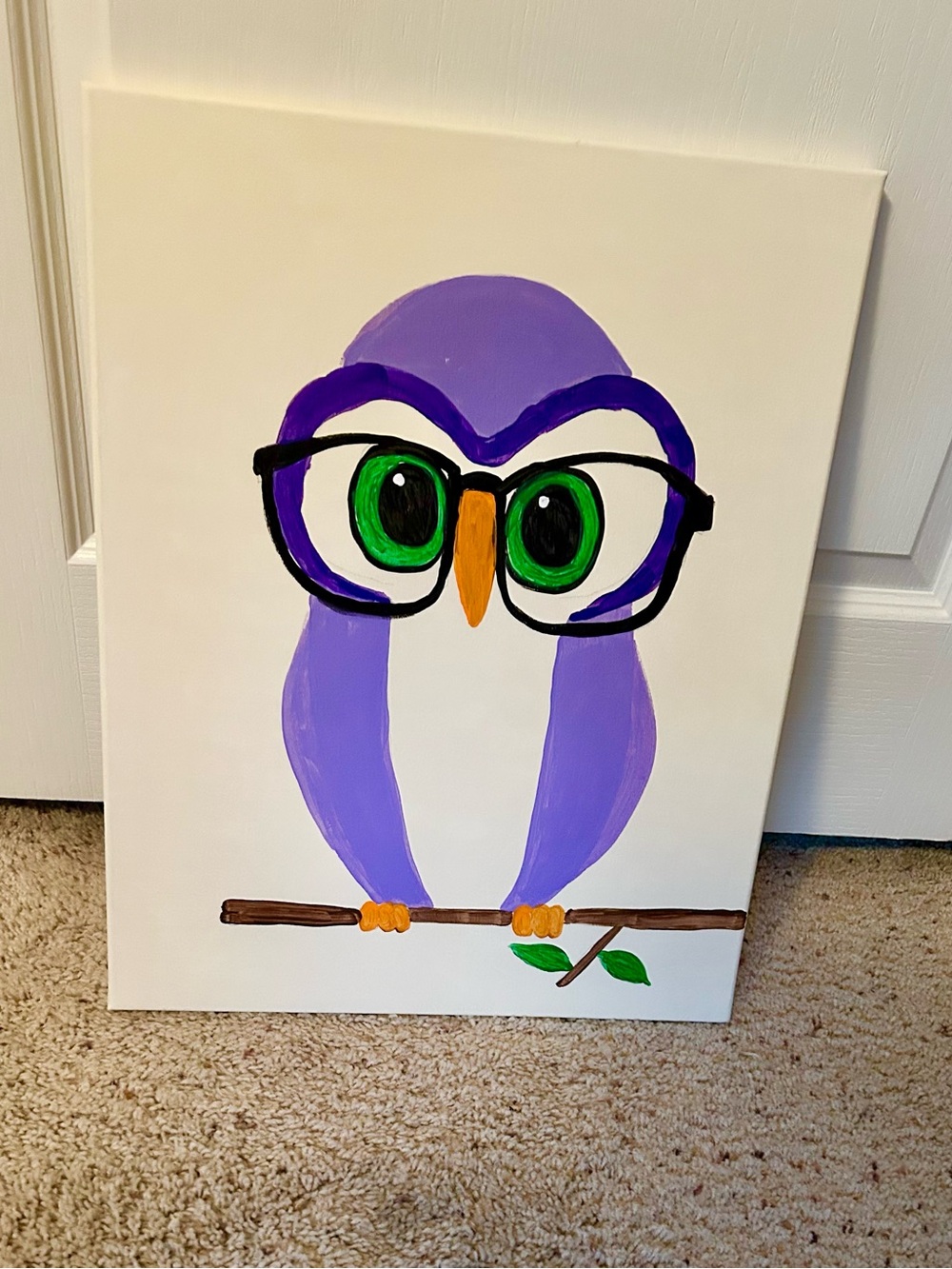 Purple Owl Wall Art Canvas - Painted By Seller